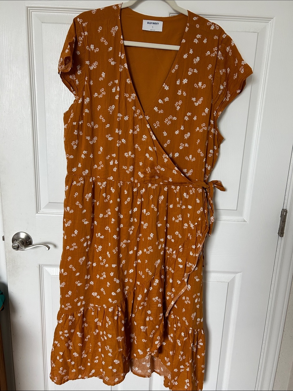 Old Navy Floral Mustard Tiered Faux Wrap Midi Dress SzCL. Peasant Country Boho